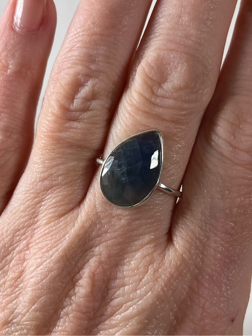 Solid Sterling Silver 925 Sapphire Corundum Gemstone Flat Stacker Ring Size 7.75